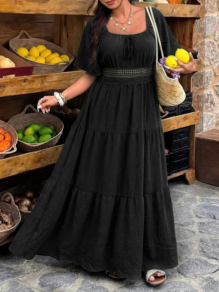 Floral Lace-Waist Maxi Dress