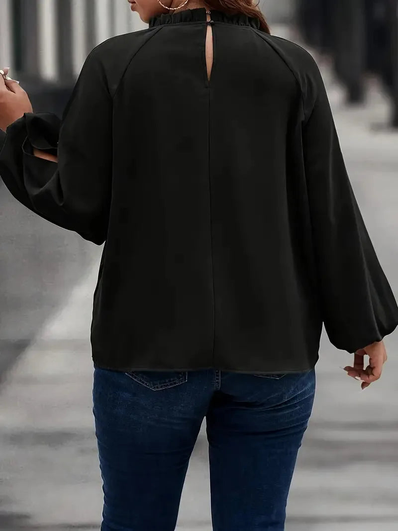 Cold-Shoulder High-Neck Blouse