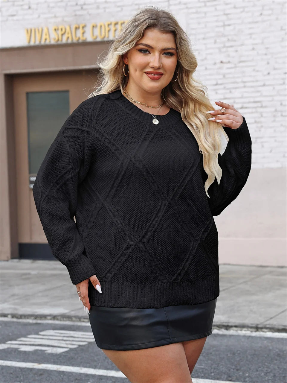 Diamond-Texture Crew-Neck Sweater