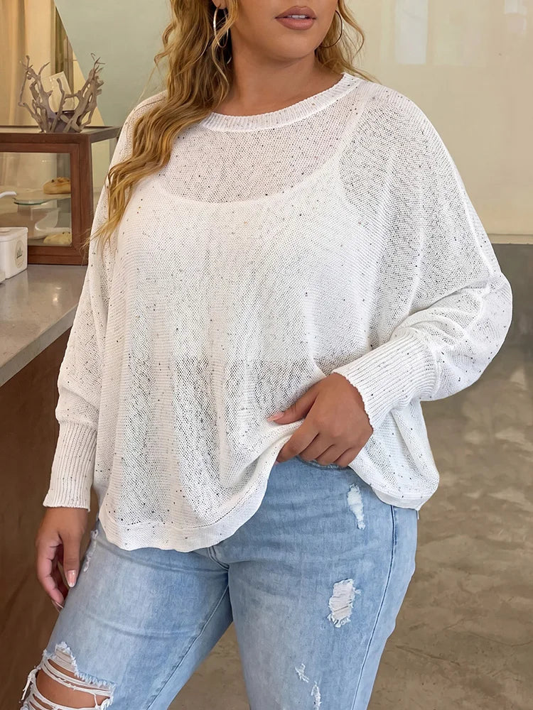Speckled Open-Knit Sweater
