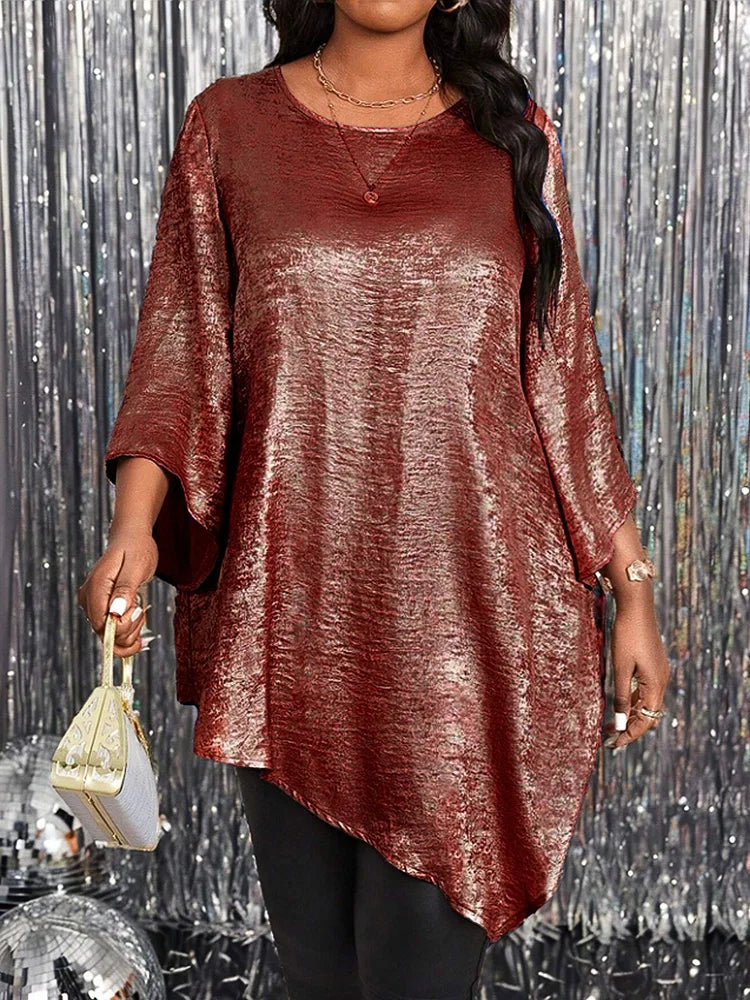 Metallic-Look Asymmetric-Hem Tunic