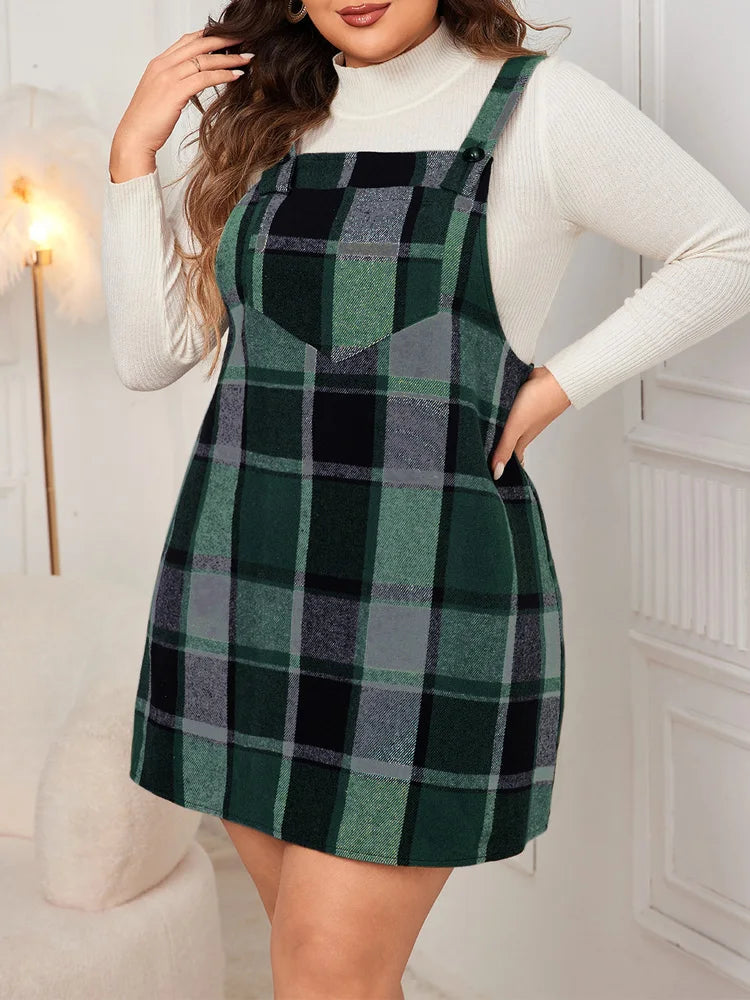 Plaid Pocketed Pinafore Mini Dress