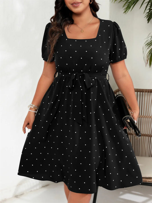 Polka-Dot Square-Neck Midi Dress
