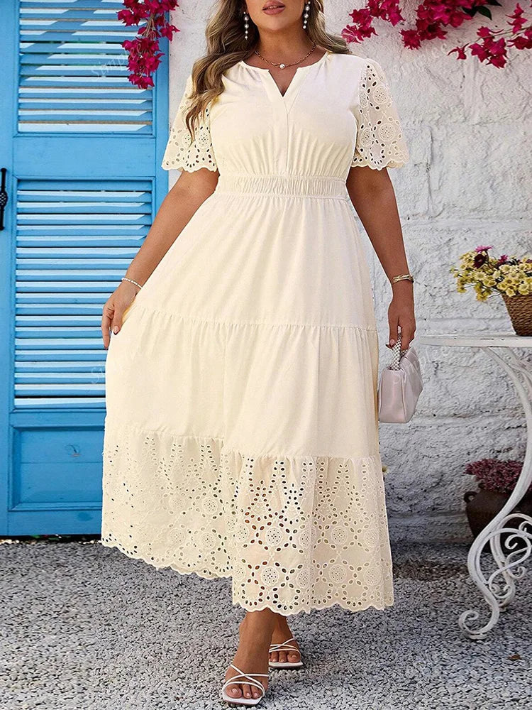 Eyelet-Trim Tiered Maxi Dress