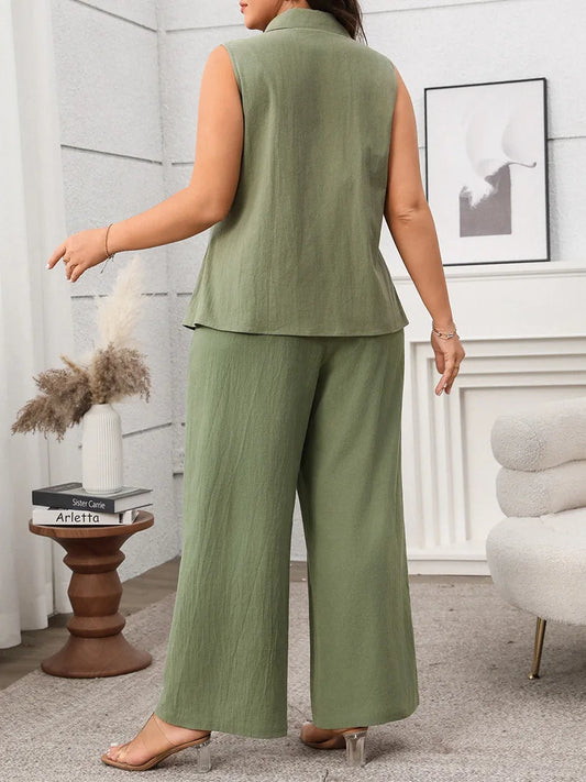 Sleeveless Lapel Vest & Wide-Leg Pants Set