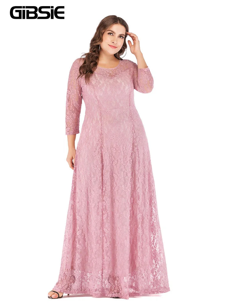 Three-Quarter-Sleeve Lace Maxi Dress