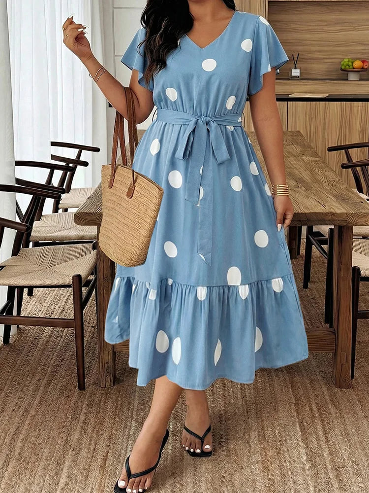 Polka-Dot Flutter-Sleeve Midi Dress