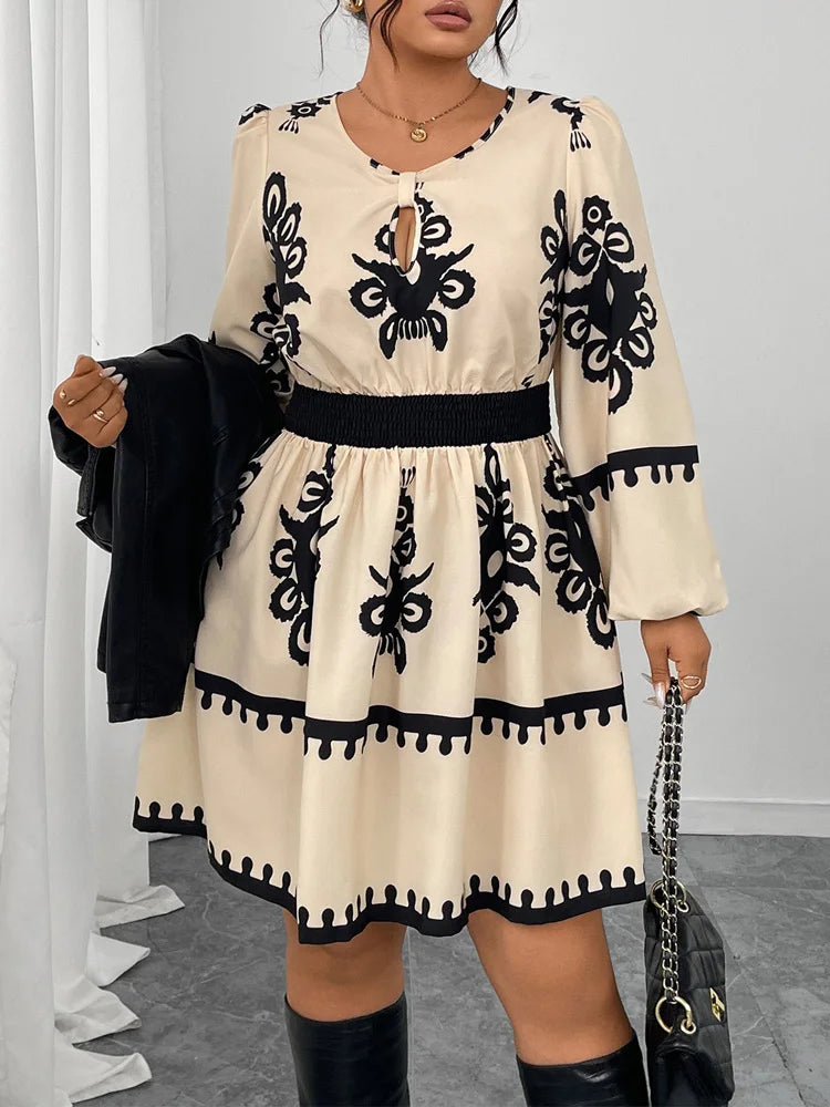 Graphic-Print Puff-Sleeve Mini Dress