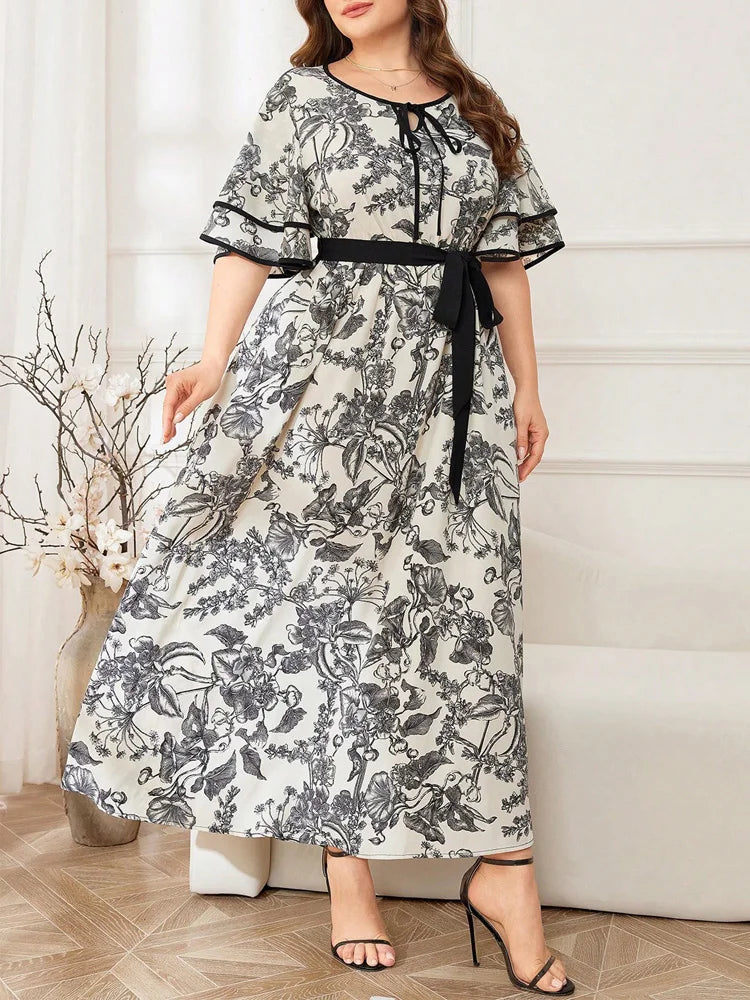 Toile-Print Belted Maxi Dress