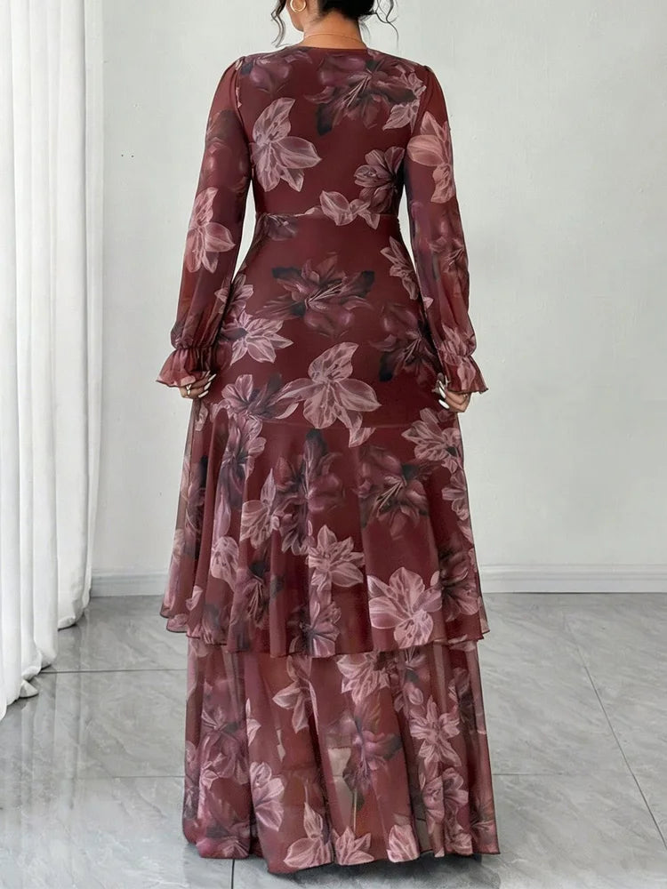 Tiered Floral Wrap Maxi Dress