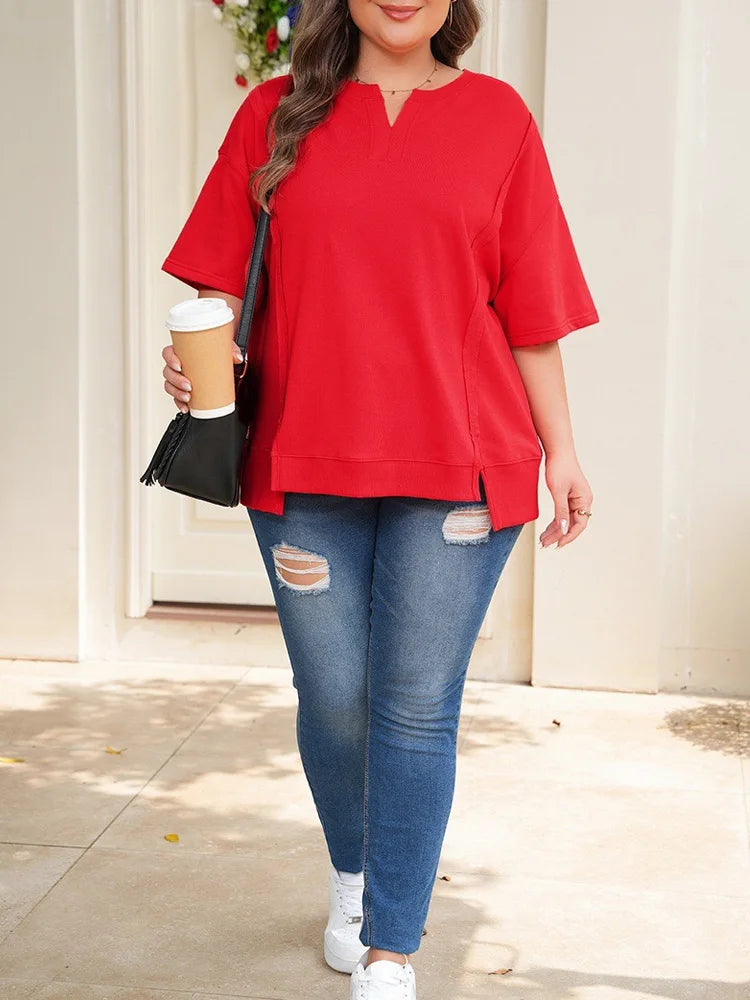 Split-Neck Side-Slit Relaxed Top