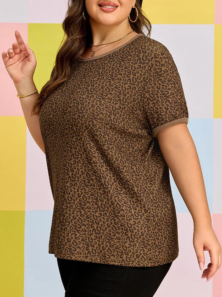 Leopard-Print Contrast-Trim Tee
