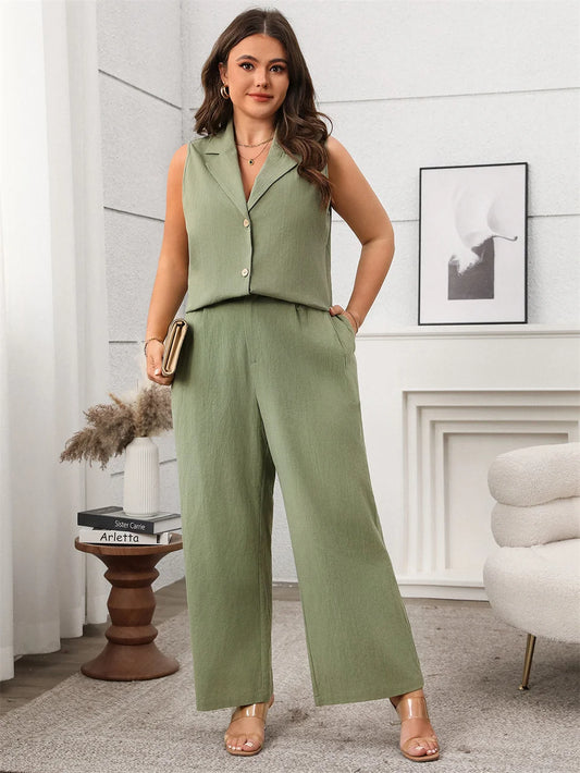 Sleeveless Lapel Vest & Wide-Leg Pants Set