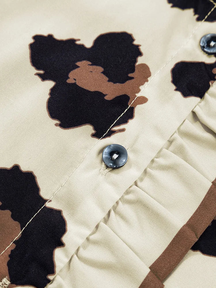Leopard Ruffle-Trim Button-Down Shirt