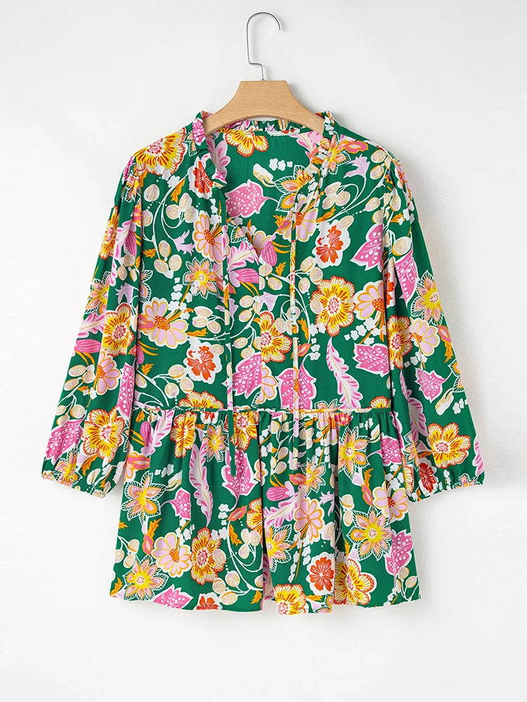Floral Drawstring Peplum Blouse