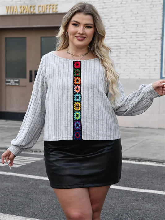 Embroidered-Panel Ribbed Long-Sleeve Top
