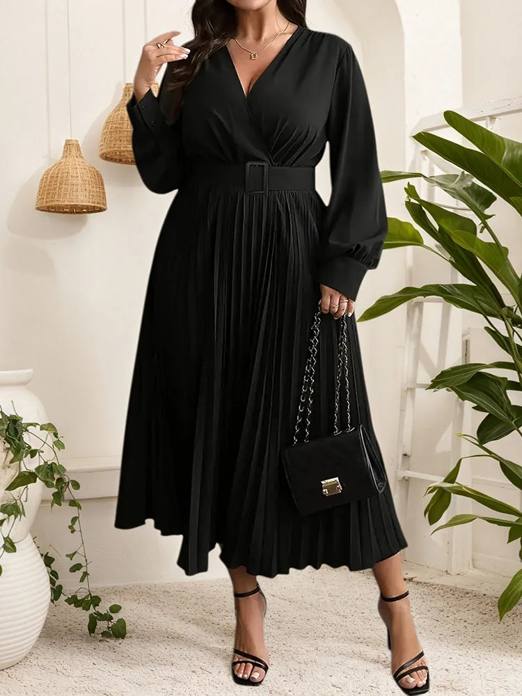 Pleated Wrap Belted Maxi Dress