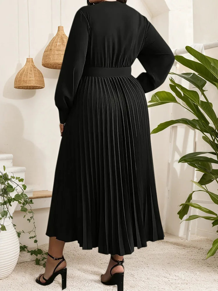 Pleated Wrap Belted Maxi Dress