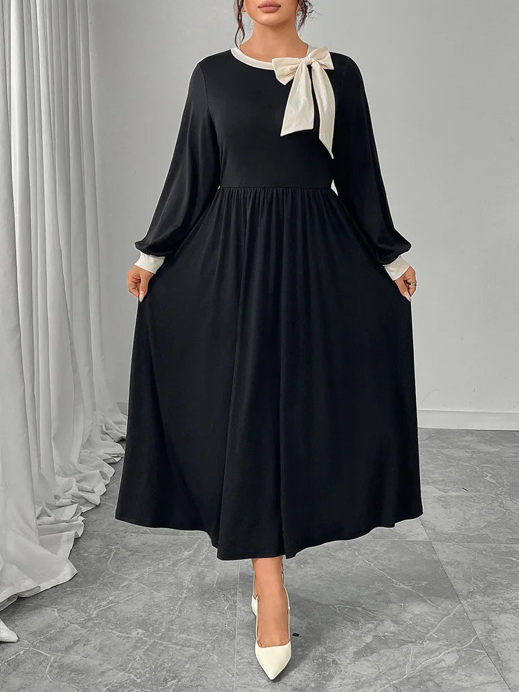 Bow-Neck Contrast Maxi Dress