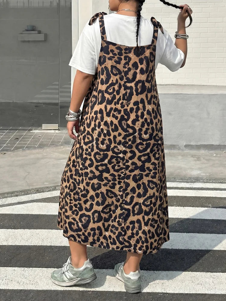 Leopard Pocketed Pinafore Maxi Dress