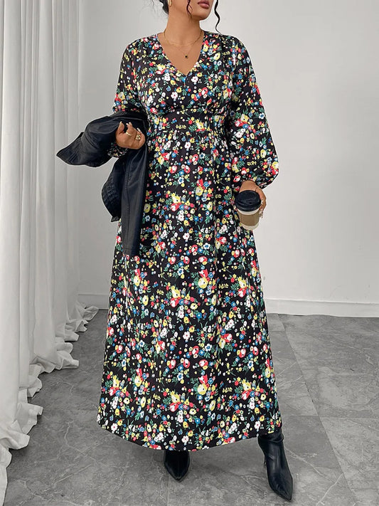 Ditsy-Floral V-Neck Maxi Dress