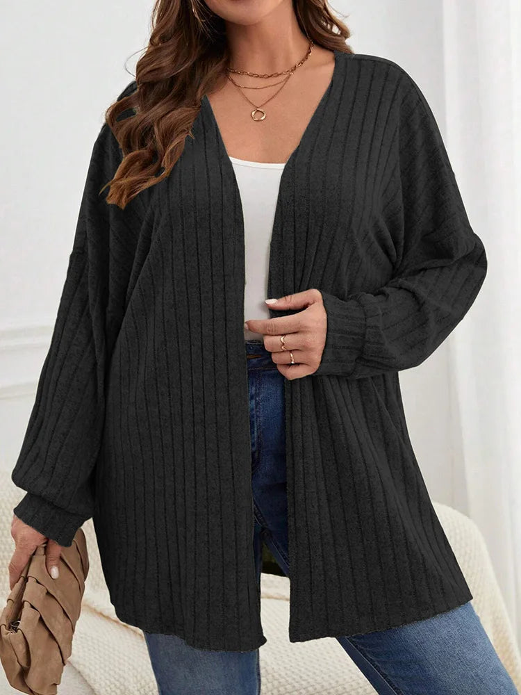 Ribbed Open-Front Longline Cardigan