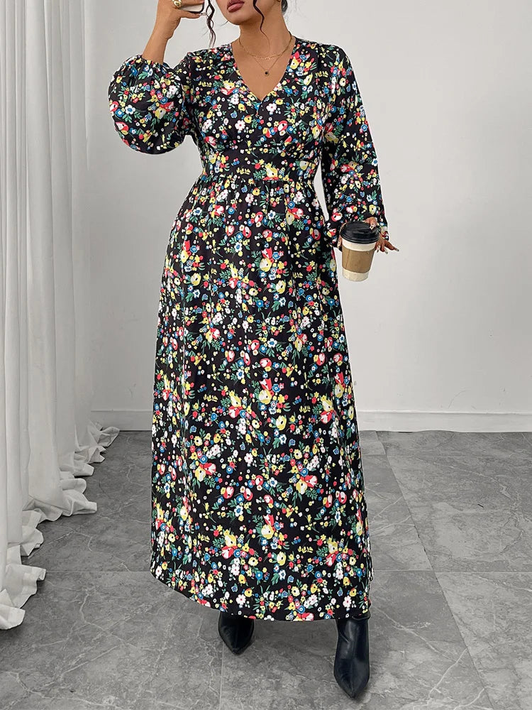Ditsy-Floral V-Neck Maxi Dress