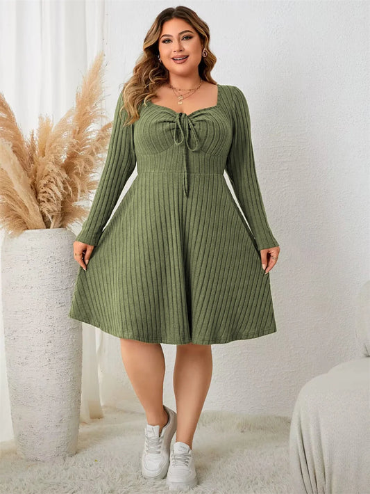 Ribbed Tie-Front Skater Dress