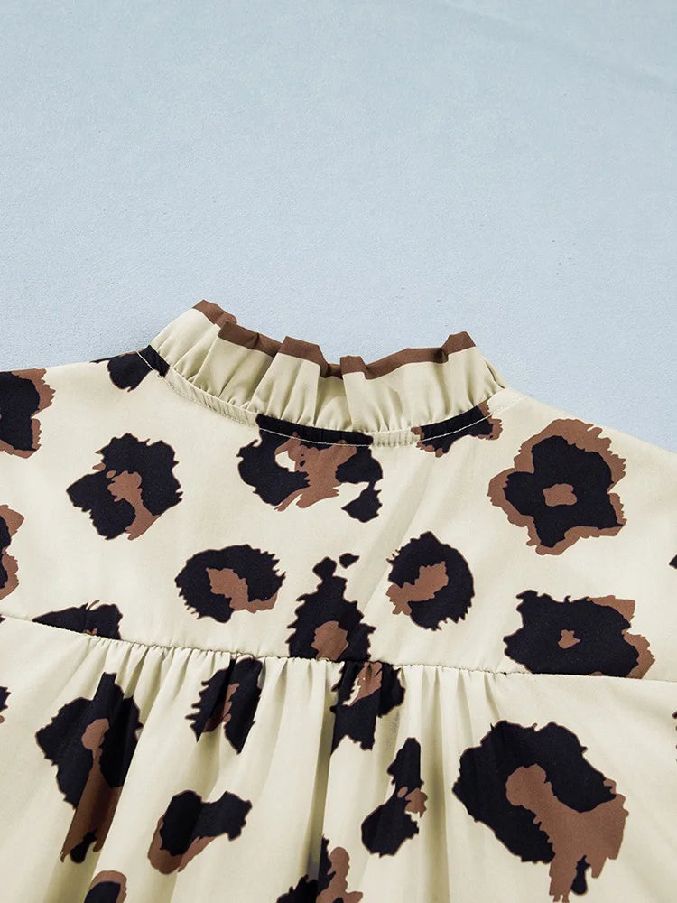 Leopard Ruffle-Trim Button-Down Shirt