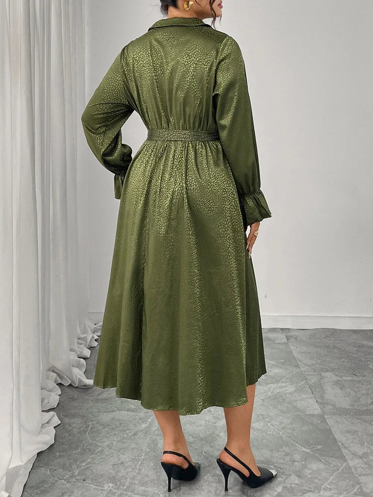 Textured Wrap Belted Midi Dress