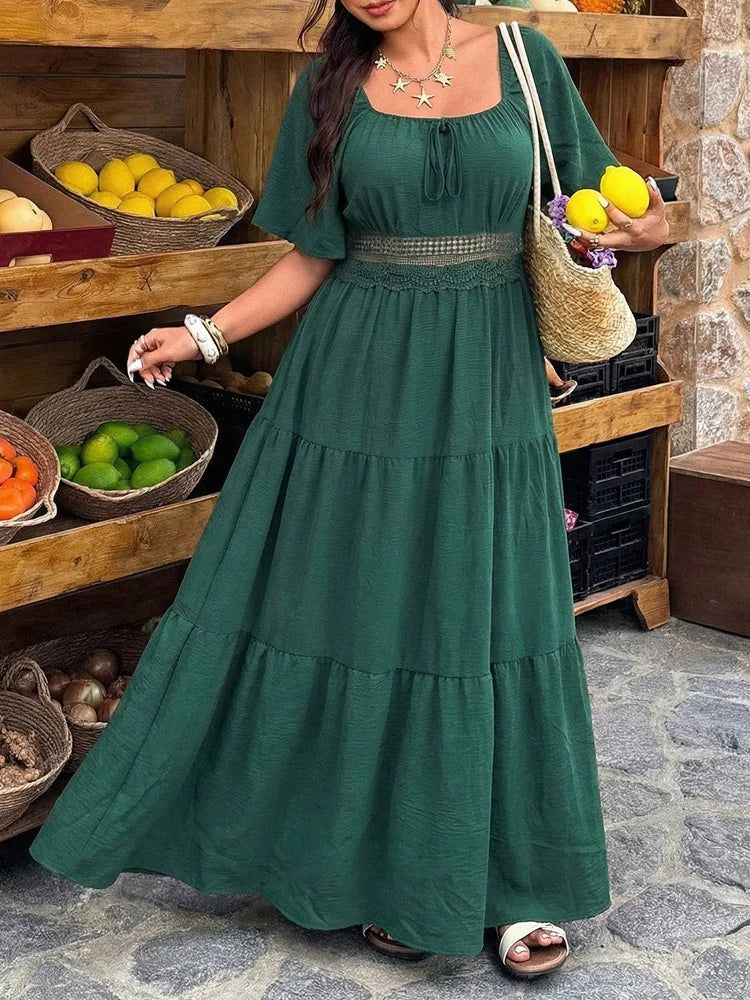 Floral Lace-Waist Maxi Dress
