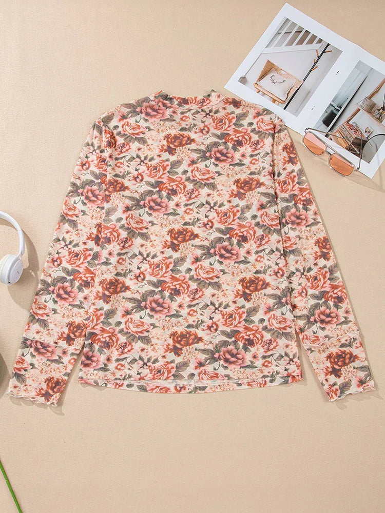 Floral Sheer Long-Sleeve Top