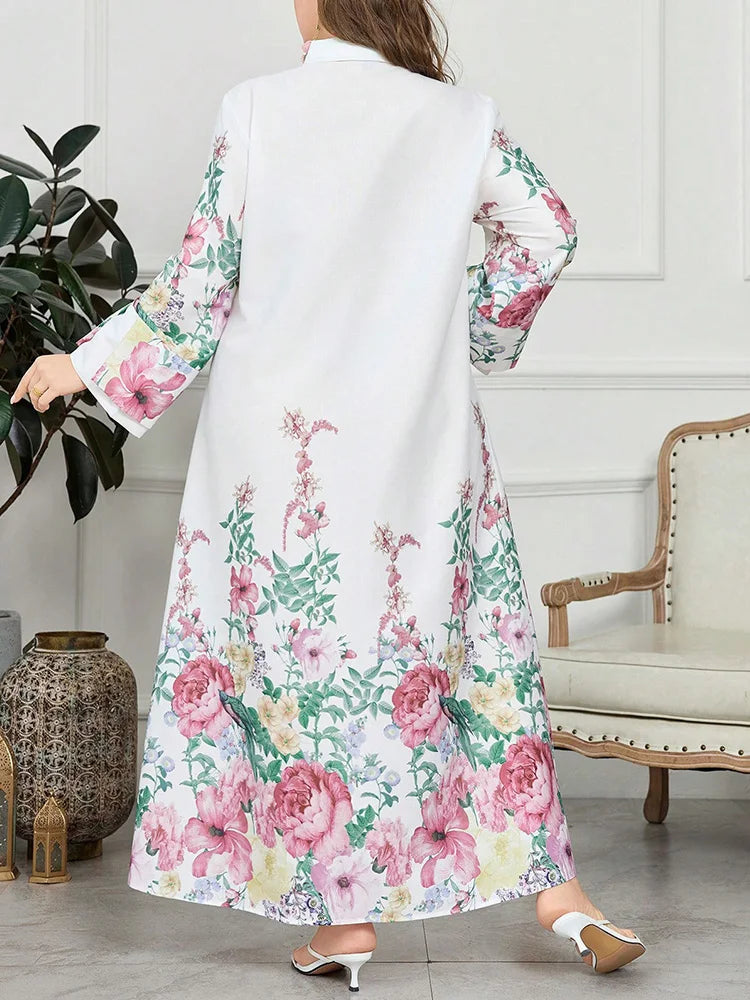 Border-Floral Collared Maxi Dress