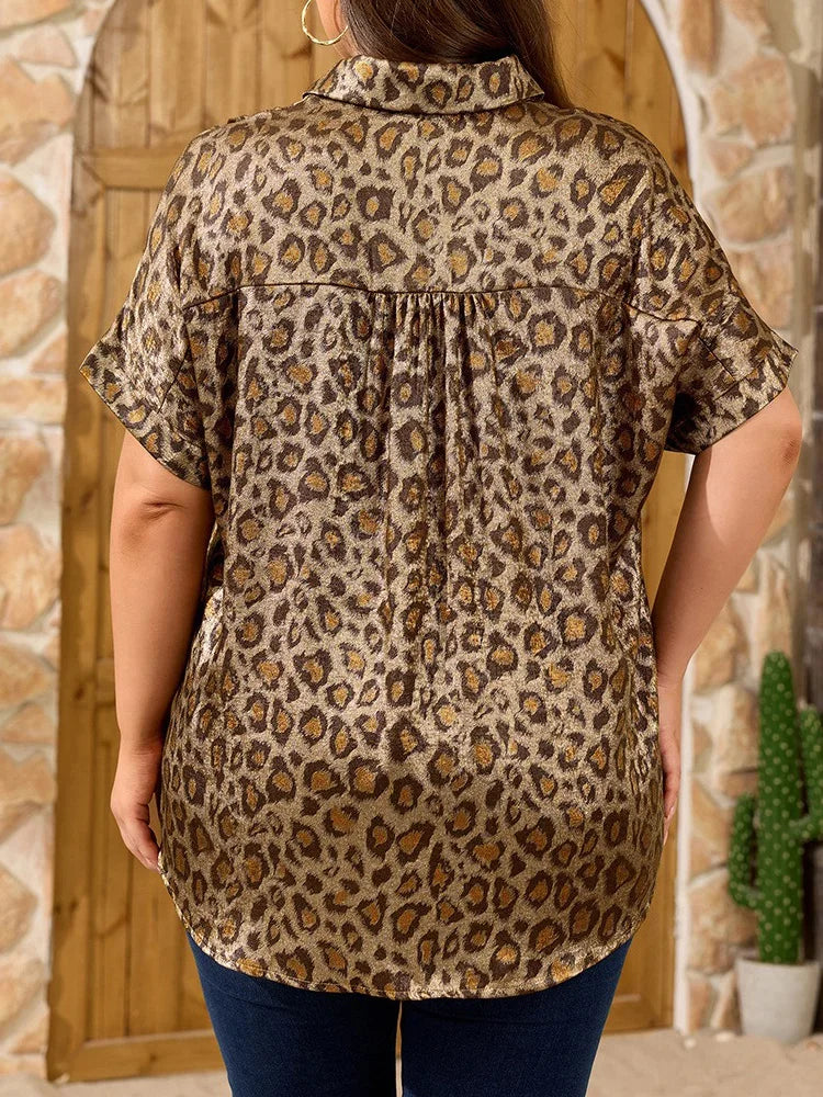 Leopard Short-Sleeve Button-Down Shirt