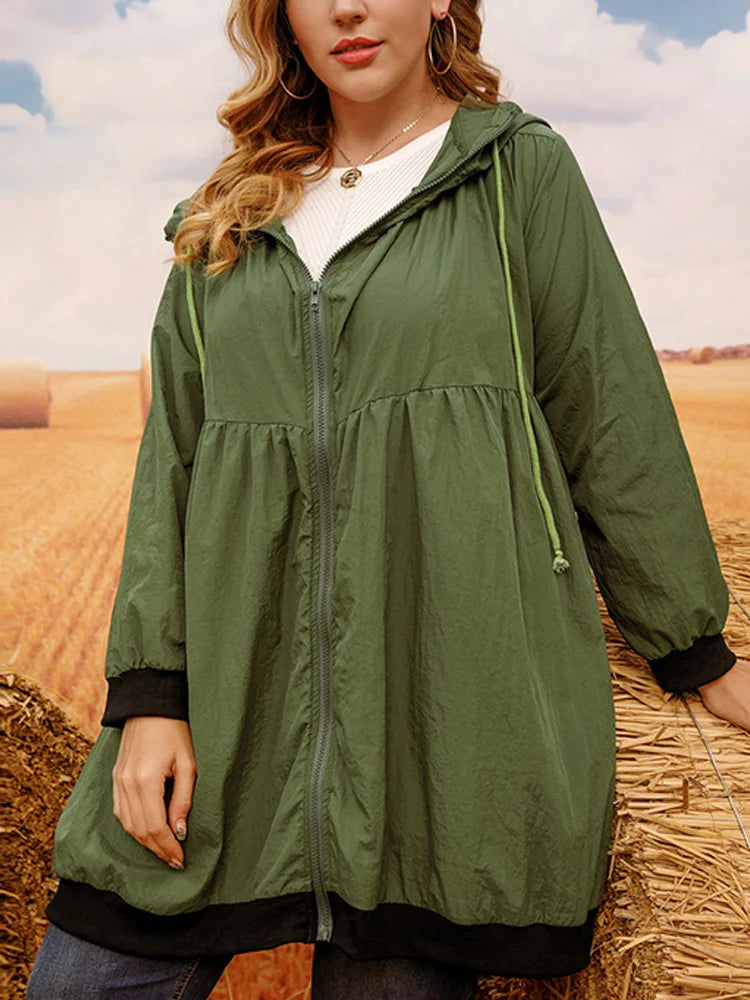 Gathered-Waist Hooded Longline Jacket