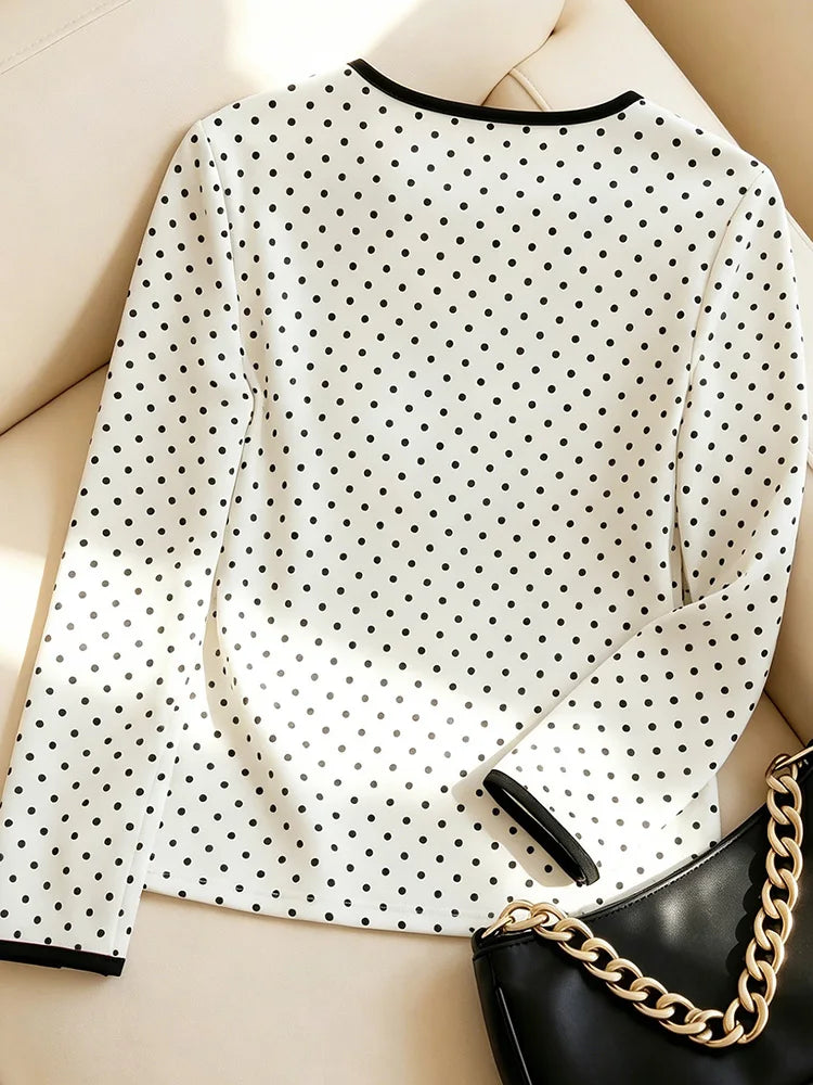 Polka-Dot Bow-Keyhole Blouse