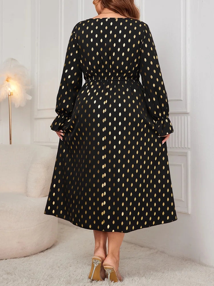 Metallic-Dot V-Neck Midi Dress
