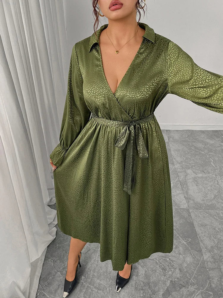 Textured Wrap Belted Midi Dress