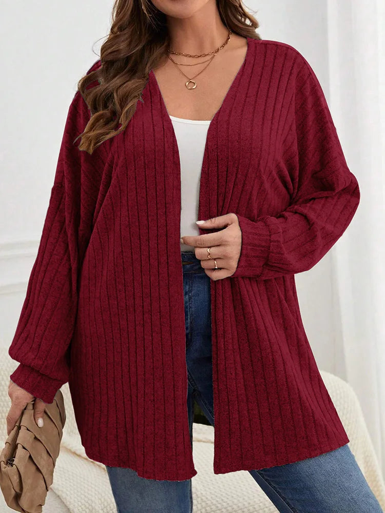 Ribbed Open-Front Longline Cardigan