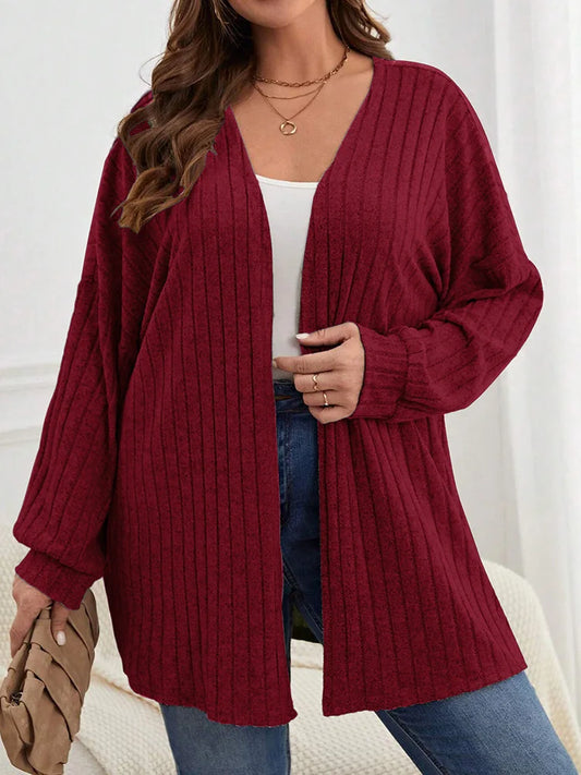 Ribbed Open-Front Longline Cardigan