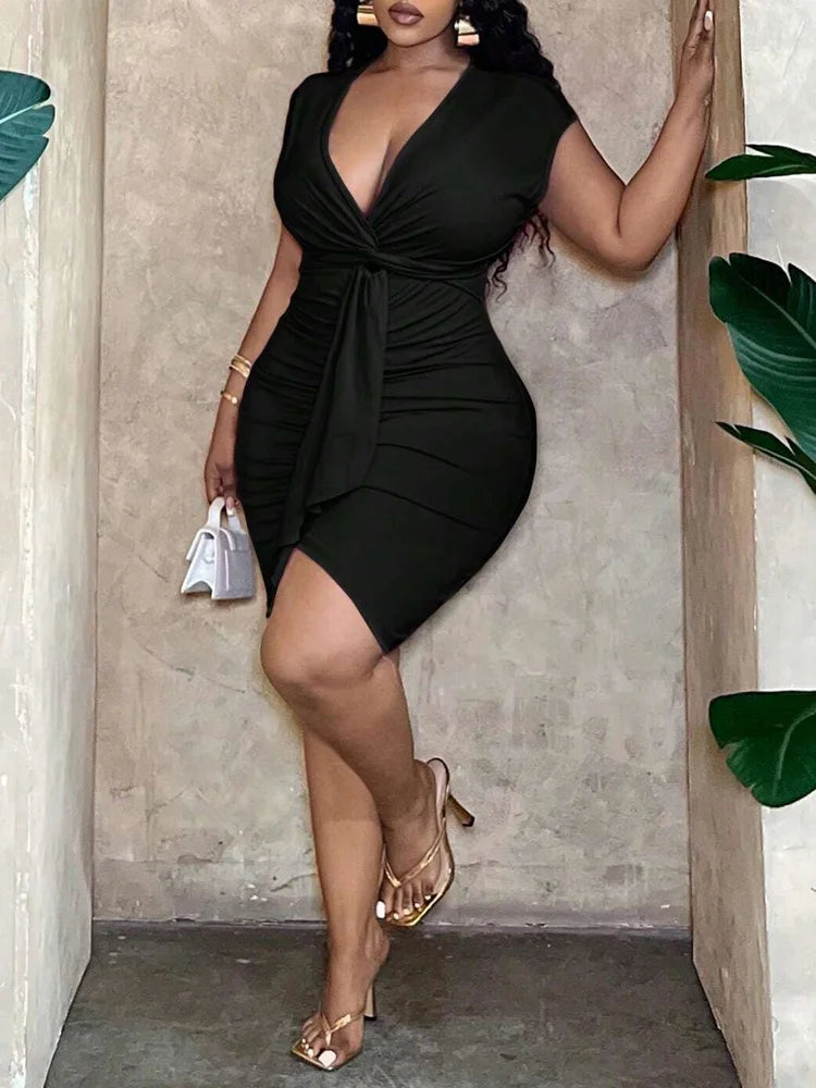 Ruched Twist-Front Mini Dress