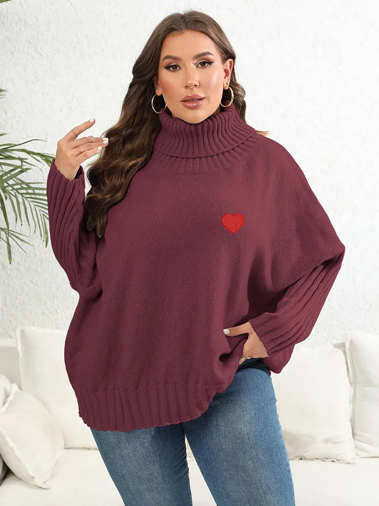 Heart-Appliqué Ribbed-Sleeve Turtleneck Sweater