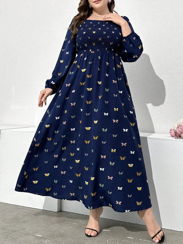 Butterfly Smocked-Bodice Maxi Dress