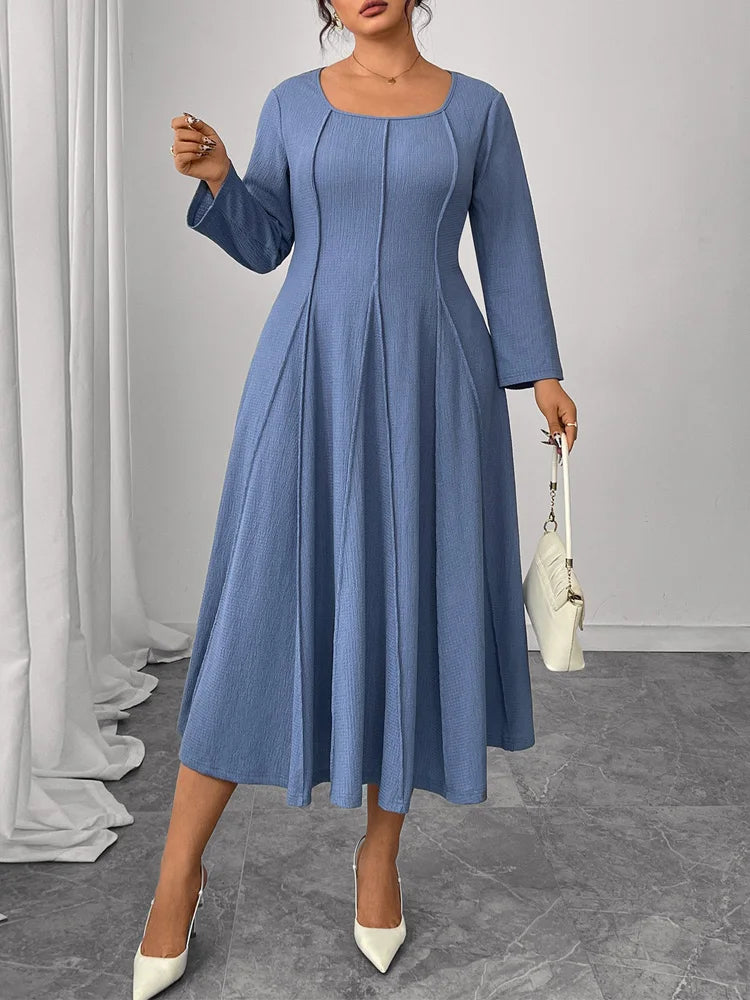 Paneled Square-Neck Midi Dress