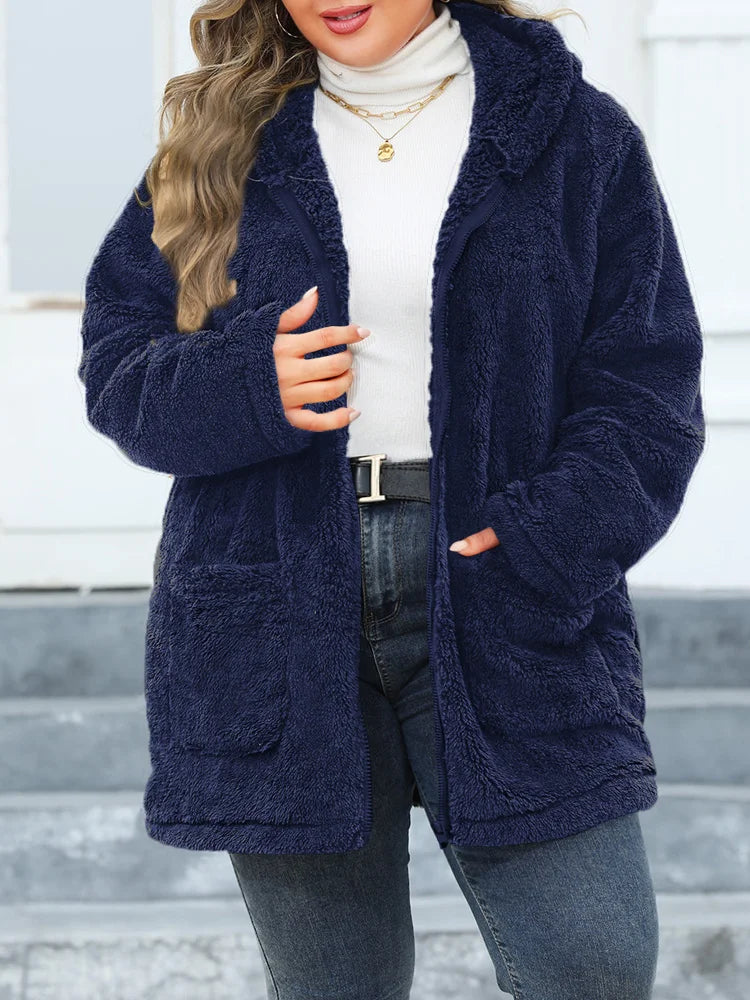 Fuzzy Hooded Zip Longline Coat