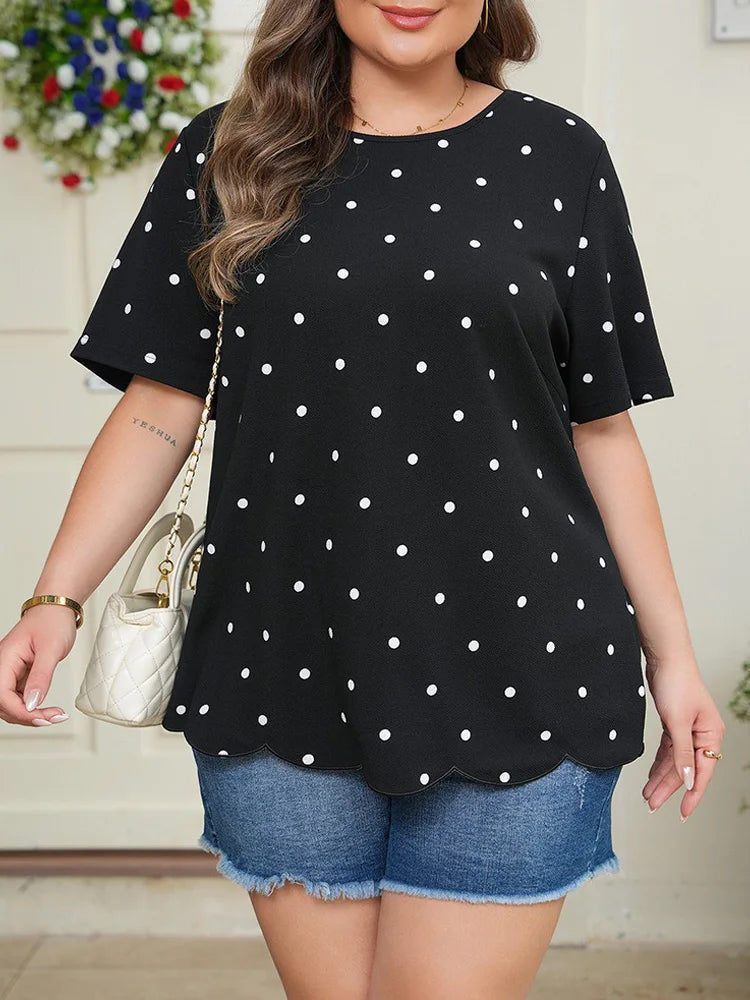 Polka-Dot Scallop-Hem Tee