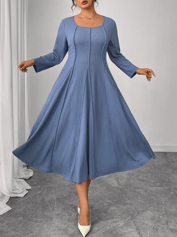 Paneled Square-Neck Midi Dress