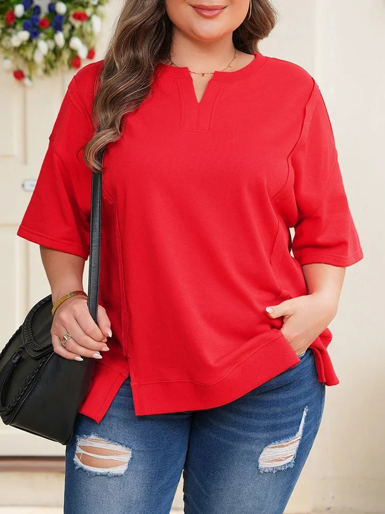 Split-Neck Side-Slit Relaxed Top