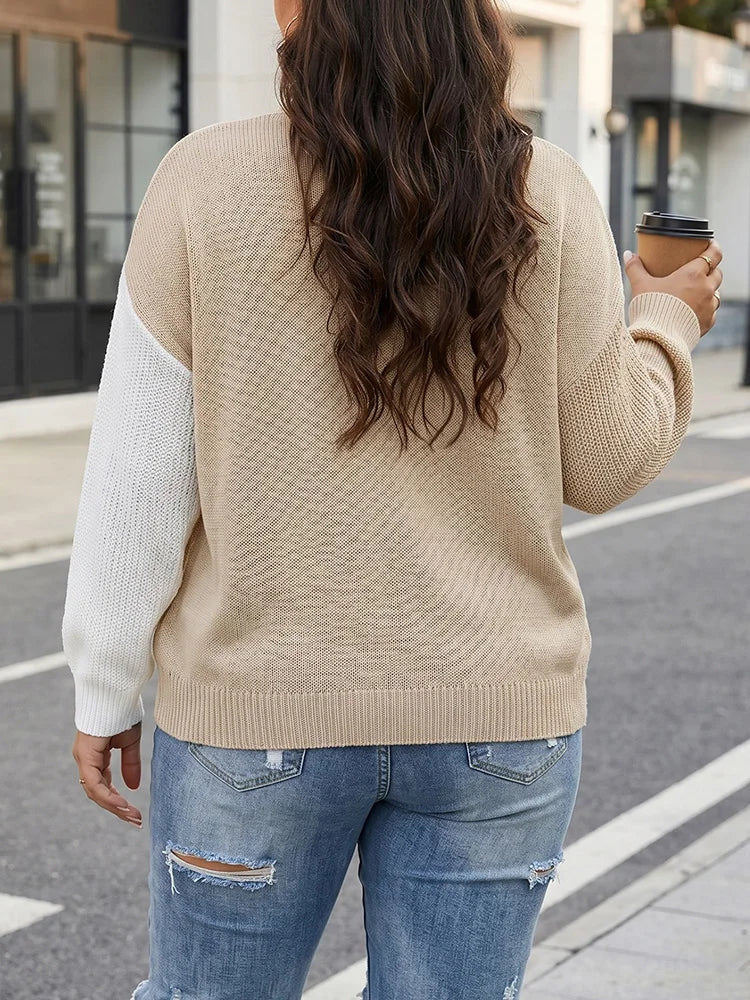 Colorblock Asymmetric Mock-Neck Sweater