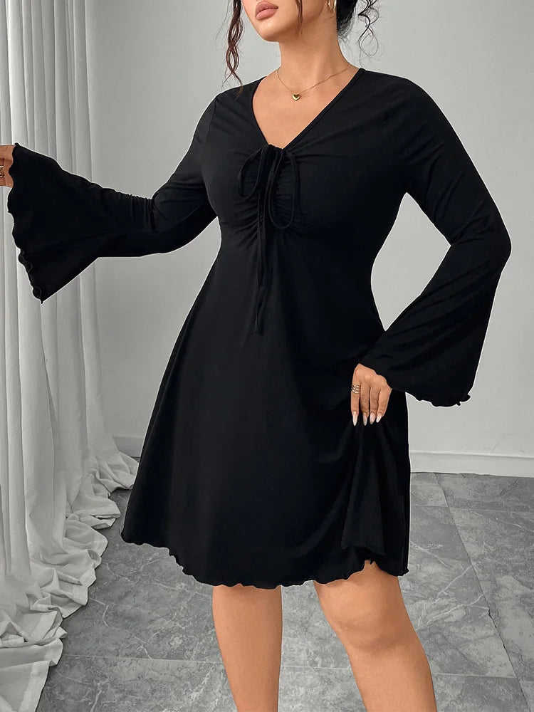 Ruched Bell-Sleeve Mini Dress